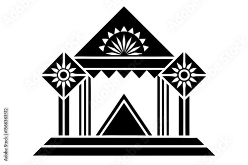Geometric Mandap Icon with Floral Triangle Roof Design