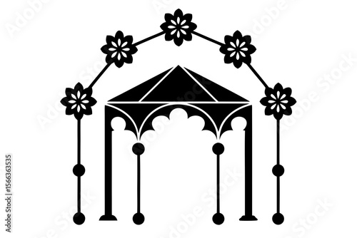 Minimal Floral Canopy Icon with Hanging Ornaments