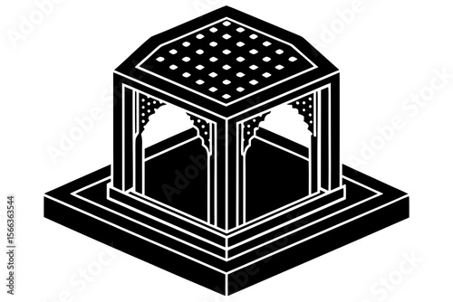 Isometric Temple Pavilion Icon in Pixel Art Style