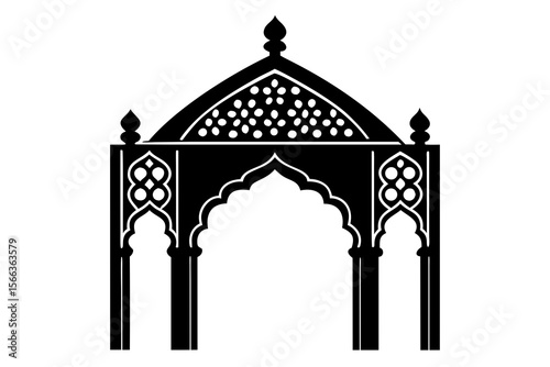 Traditional Arch Pavilion Icon with Ornate Lattice Design