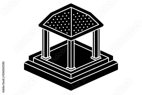 Isometric Temple Pavilion Icon with Tiered Base and Pillar Roo