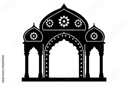 Traditional Arched Mandap Illustration with Floral Dome and Pillars