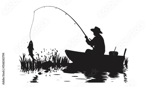 Traditional Fishing Boat Silhouettes Fishermen with Catch Vector