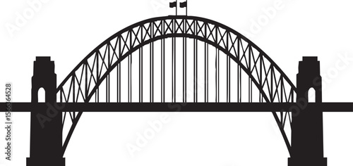 Sydney Harbour Bridge Vector Silhouette Icon – Australian Landmark Art, Steel Arch Bridge Illustration for Travel Decor, Design, and Infrastructure Themes