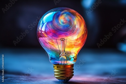 Colorful swirling light bulb representing creativity and innovation energy