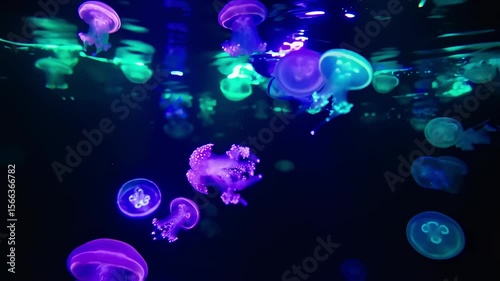 Wallpaper Mural Colorful jellyfish swimming gracefully in dark underwater environment   Torontodigital.ca