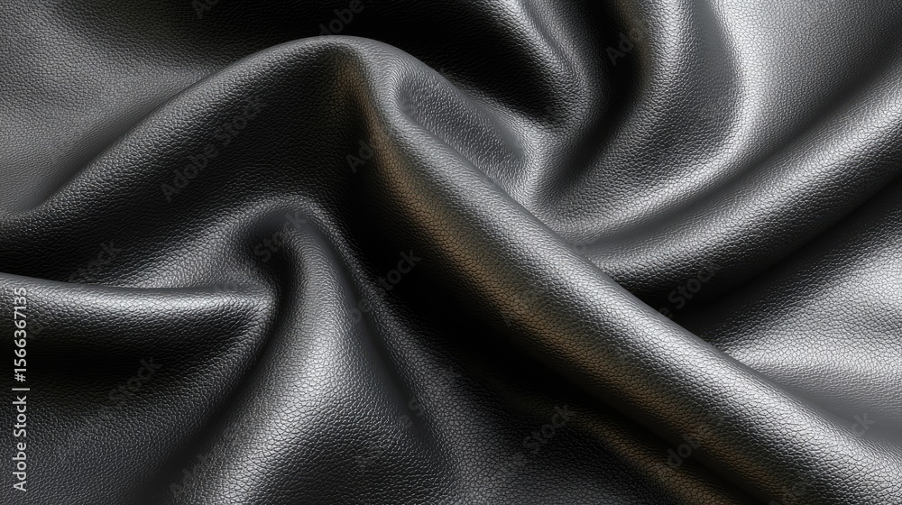 Obraz premium Smooth Black Leather Texture with Soft Flowing Curves and Shadows