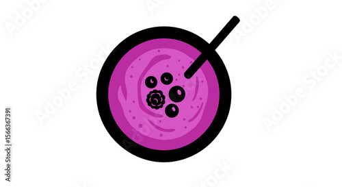 Berry smoothie in a black bowl with a straw on a transparent background with copy space
