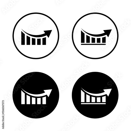 Recovery bar graph icon. Rebound after downturn symbol on black circle