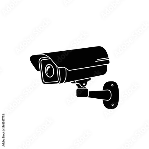 A black security camera mounted on a white wall providing surveillance and protection for safety use