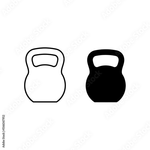 Two kettlebell icons one in outline and one in solid black on a white isolated background image