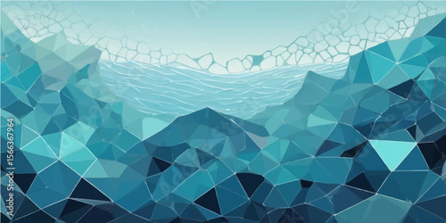 Abstract blue background with geometric triangle pattern, an icy light texture for digital art and business concept designs