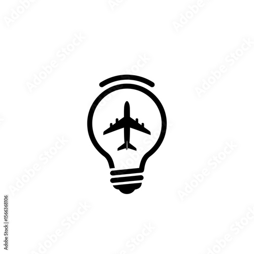 A black and white logo of a lightbulb with an airplane inside of it on a white background design idea