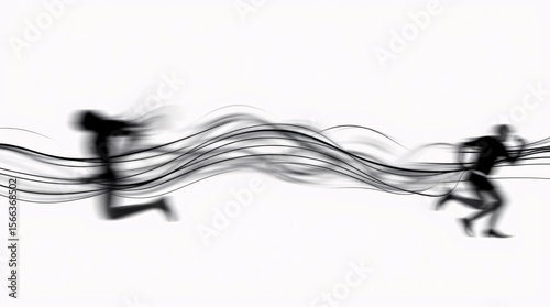 Abstract black and white motion blur with dynamic lines and silhouettes.
