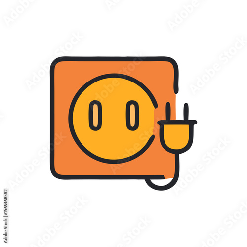 Illustration depicts an orange electrical outlet with a matching plug connected.