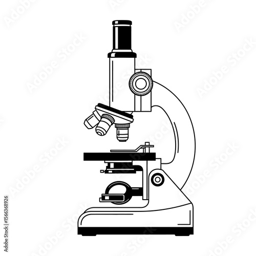 Illustration of a microscope with black outlines on a white background in a vector format