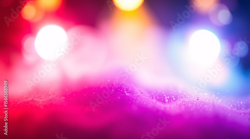 Colorful stage lights creating a vibrant and lively atmosphere with bright bokeh.