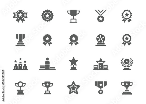 Elegant Gray Vector Silhouette Icon Set for Award and Trophy Symbols