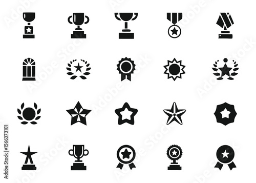 Prestigious Black Vector Silhouette Icon Set for Award and Trophy Designs