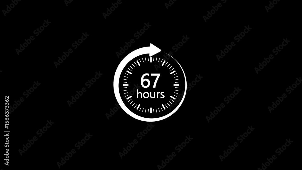 67 hours timer symbol animation.67 hours time circle icon. Stopwatch icon. Stopwatch icon in flat style.