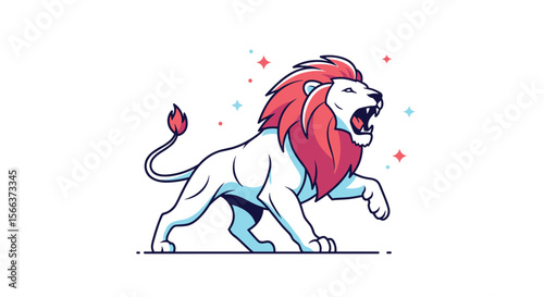Majestic pixelated lion roaring proudly with a starry aura of power and grandeur
