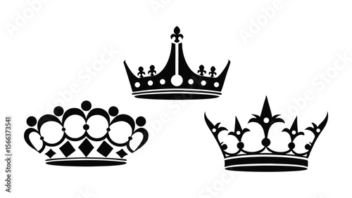 Regal Black Vector Silhouette Icon Set for Crown Ornaments