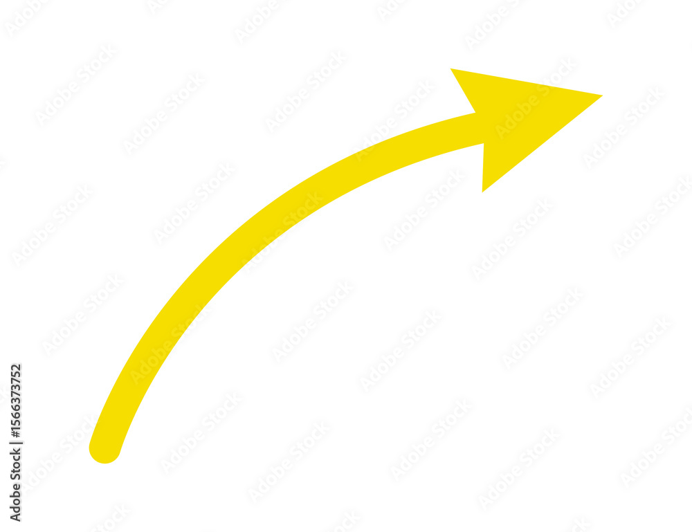 Bright yellow curved arrow pointing upwards and to the right isolated on transparent background Bright yellow curved arrow pointing upwards and to the right isolated on transparent background