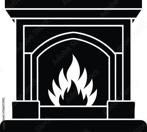 Classic fireplace icon black and white design