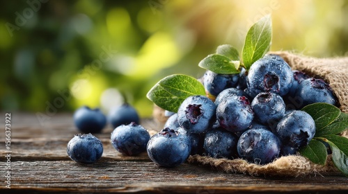 Healthy blueberries in a wooden bowl on table, highlighting organic vitality and summer bounty