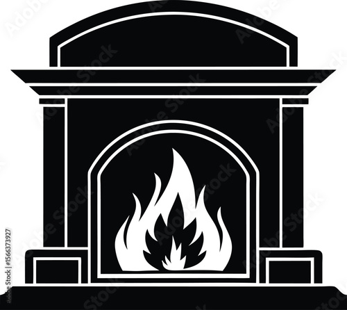 Classic fireplace silhouette burning fire cozy home