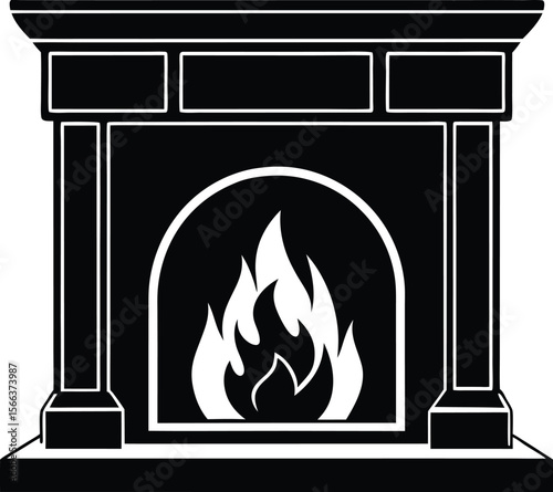 Classic fireplace design black and white illustration
