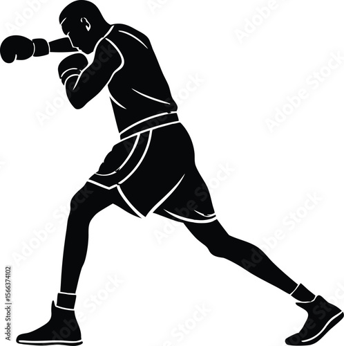 boxer doing footwork motion black silhouette vector