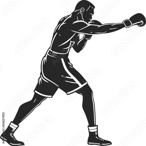 boxer doing uppercut punch black silhouette vector