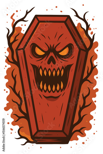 Evil Haunted Coffin with Sharp Teeth