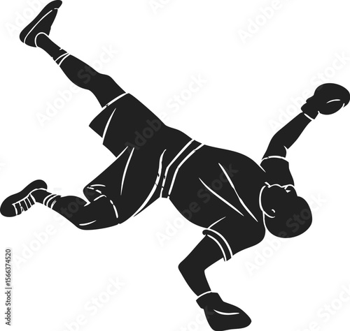 boxer knocked out on mat black silhouette