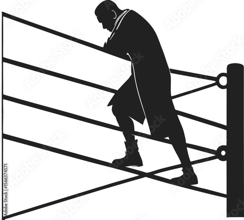 boxer leaning on ropes black silhouette