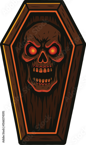 Spooky Coffin with Glowing Skull 