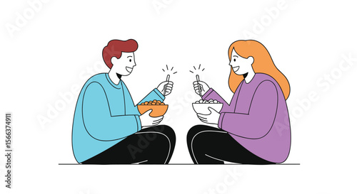 Happy couple enjoying a shared meal together during a peaceful moment outdoors
