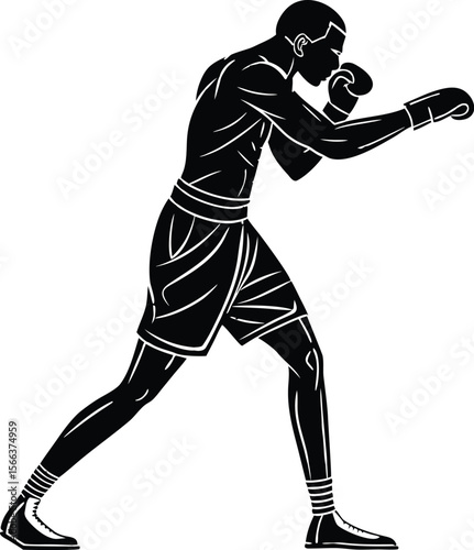boxer without gloves in stance black silhouette