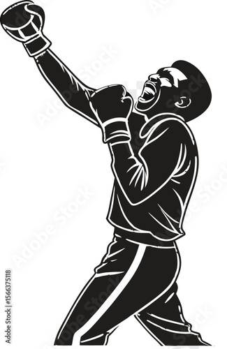 boxer taunting opponent black silhouette vector