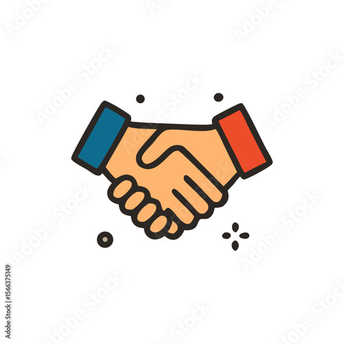 Illustration of a handshake with one hand having a blue cuff and the other a red cuff, symbolizing agreement.