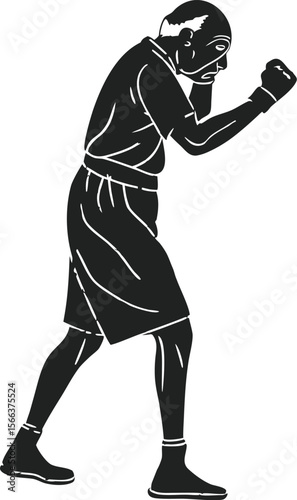 elderly boxer standing firm black silhouette