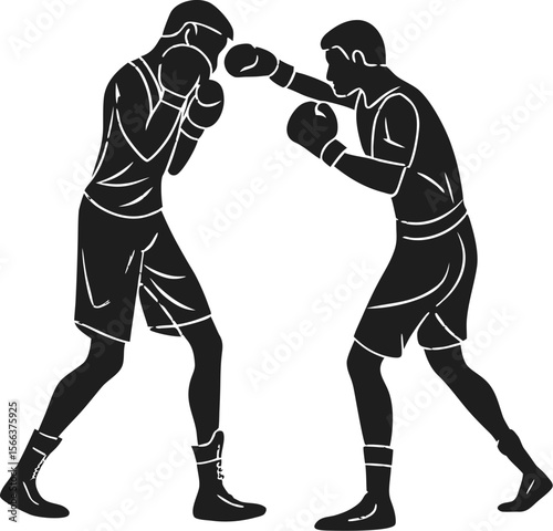 two boxers preparing to fight black silhouette