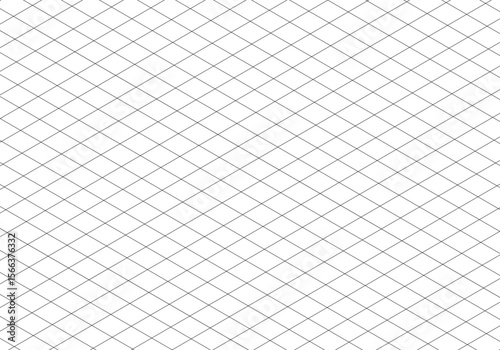 Isometric squared grid. Template of notebook sheet blank. Mathematic typography pattern for making notebooks production for school and education. Black line guides. Printable 3d perspective backdrop.