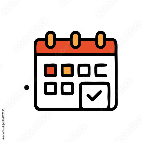 A stylized calendar icon with a checkmark on a date, indicating a scheduled event or task completion.