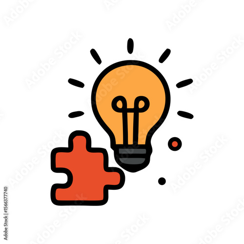 A light bulb icon with radiating lines sits next to a puzzle piece, symbolizing problem-solving and ideas.