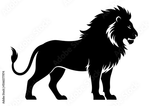  Majestic Lion Silhouette: A powerful and iconic silhouette of a lion, embodying strength and regal grace. This striking image captures the essence of the king of the jungle on transparent background
