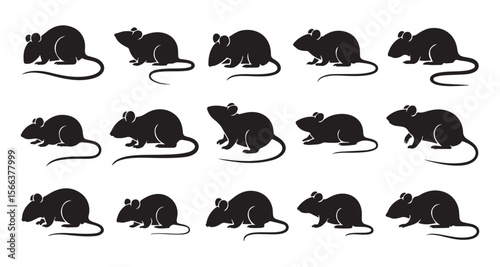 Silhouetted Rodents Standing in Rows Depicting Variation and Abundance of Mice or Rats Vector Illustration