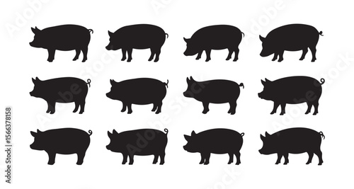 A Collection of Stylized Pig Silhouettes Showcasing a Variety of Poses and Body Types, Depicted in a Clean and Minimalist Aesthetic