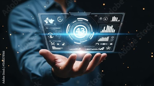 Wallpaper Mural A person holds a futuristic holographic display with charts and the number 43 Torontodigital.ca